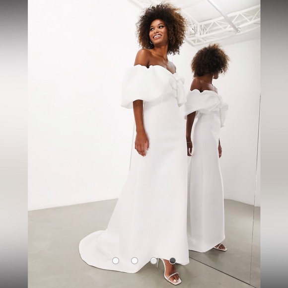 ASOS Maeve Sculpted Off Shoulder Statement Dress in Ivory US 8 - Picture 3 of 16
